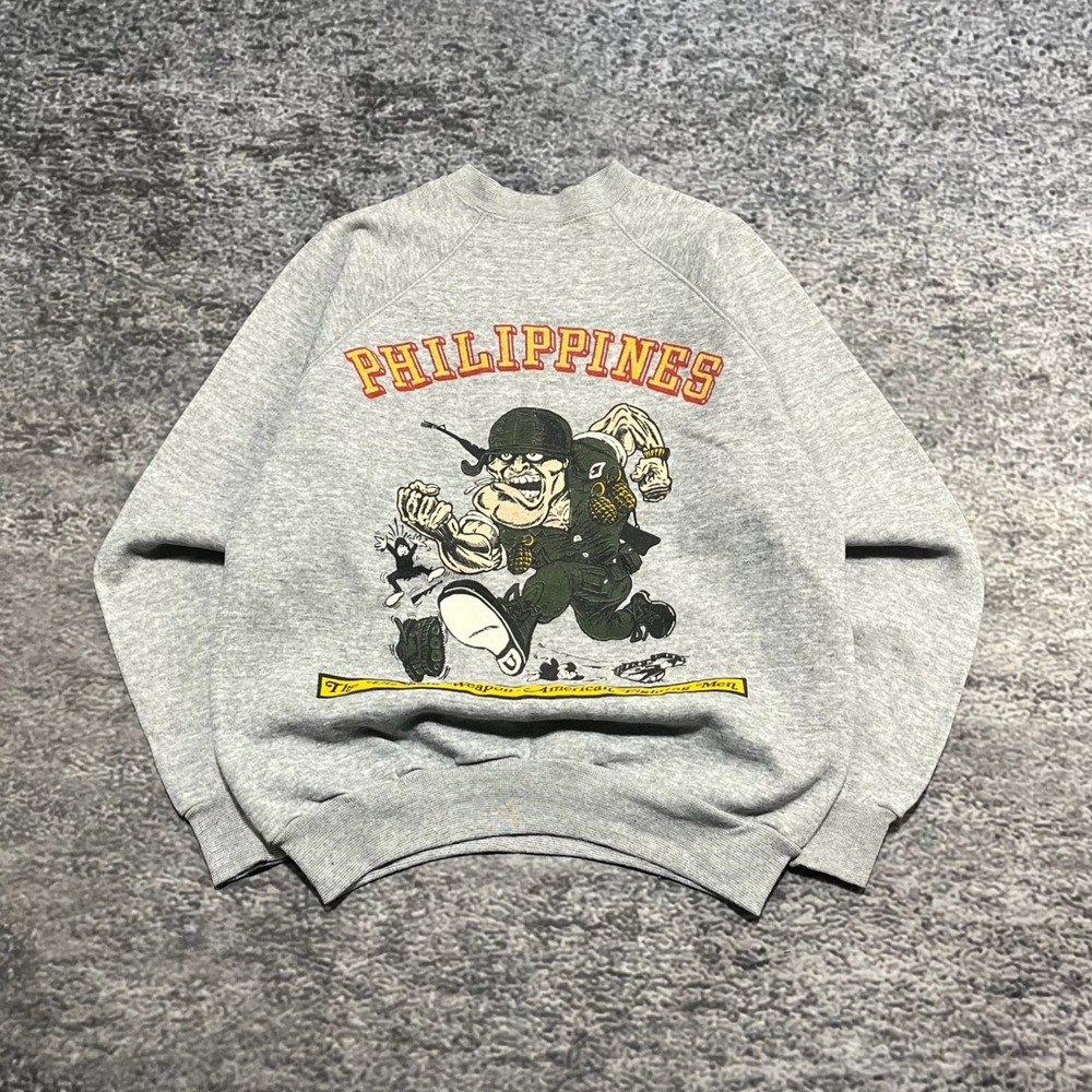 Vintage Philippines Military Crewneck Sweatshirt Mens Large Gray Artex USA‎ 70s